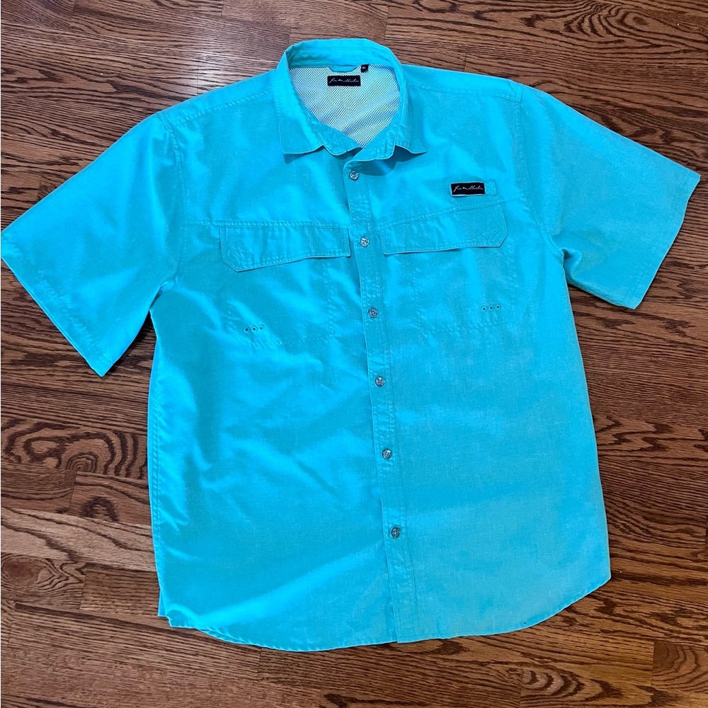 Joe Marlin Mens Fishing Shirt Pockets Size XL Aqua Button Up Back Vent Back EUC
